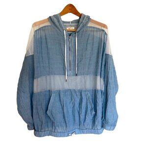 Silence & Noise mesh hooded half zip pullover jacket blue Size S